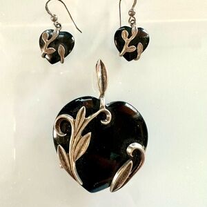 Elegant black ONYX and 925 Silver Heart Jewelry Set